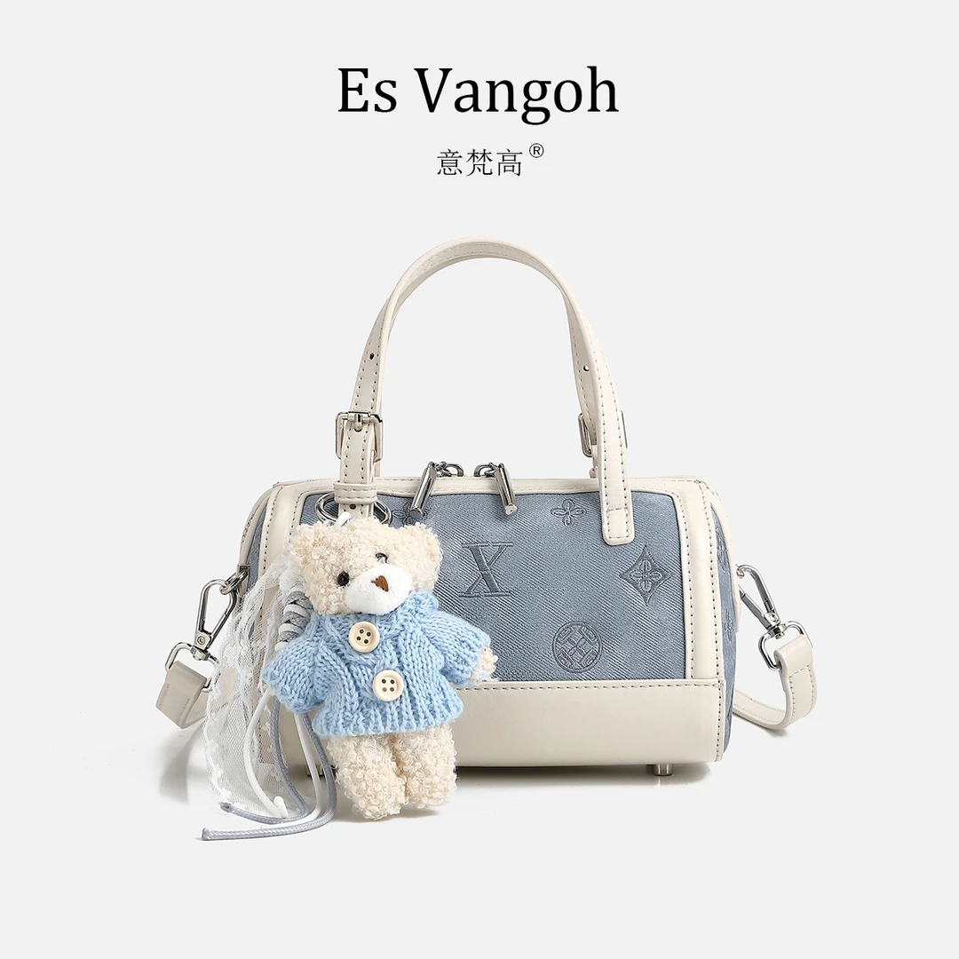 可爱小熊挂件波士顿圆筒女包图片