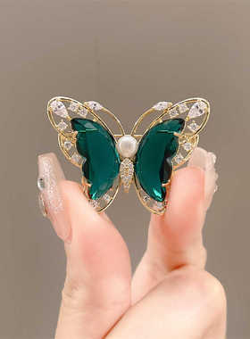 淡水珍珠绿色蝴蝶胸针高档女胸针精致高级感小众西装配饰别针复古