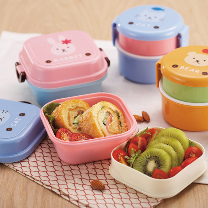 卡通儿童便当盒可爱动物点心盒迷你双层小饭盒餐盒便携宝宝水果盒