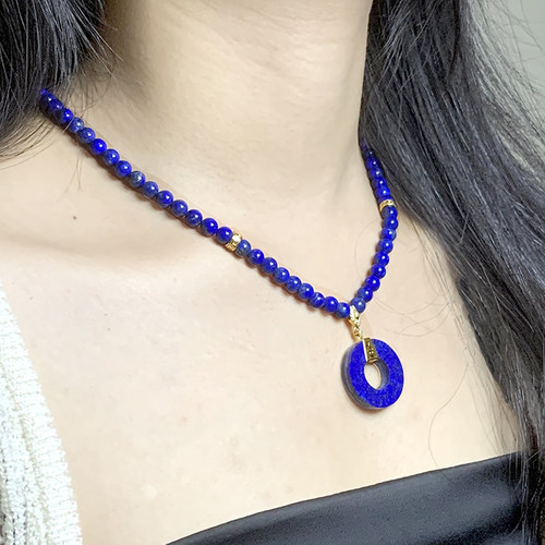 她世代天然青金石项链蓝色水晶锁骨链吊坠女款送朋友礼物