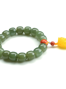 和田玉老型珠手串 湖青蜜蜡貔貅吊坠手链手饰色泽温润