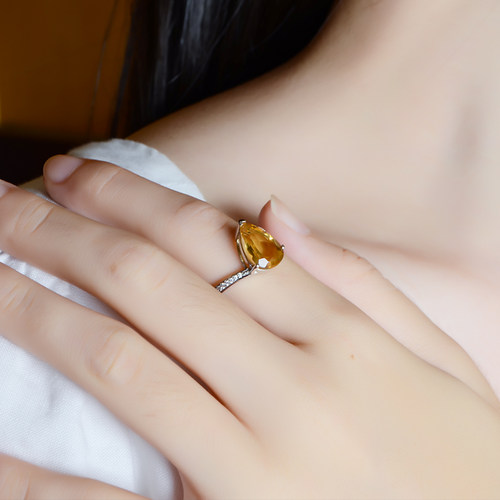黄水晶闭口戒指复古高级感宝石水晶戒指女7-21#现货 请备注圈号