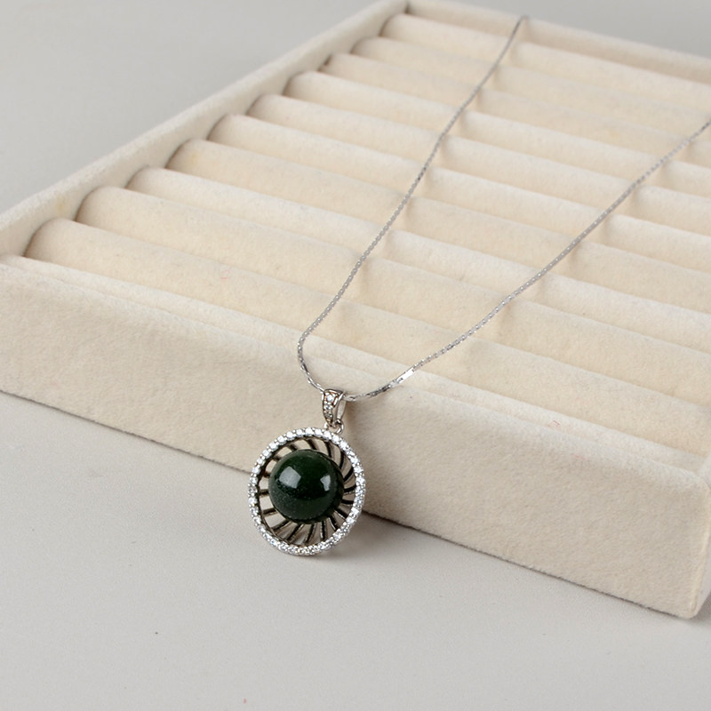 碧玉圆珠和田玉吊坠S925银镶嵌圆满玉坠项链含链生日礼物