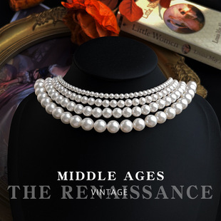 vintage中古风高品玻璃珍珠项链法式 复古轻奢锁骨链高级感项饰女