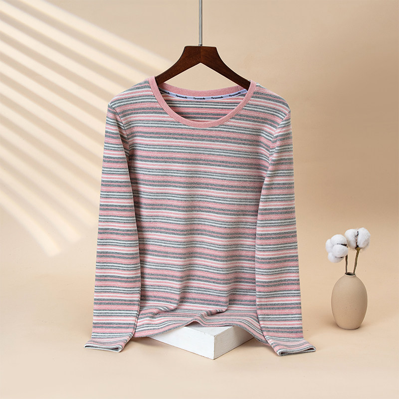 三针女士加厚双面磨毛超保暖高弹力宽条纹秋衣新疆棉新款单件上衣,女士内衣/男士内衣/家居服,保暖上装,淘宝优惠券,粉丝福利购,淘宝优惠卷