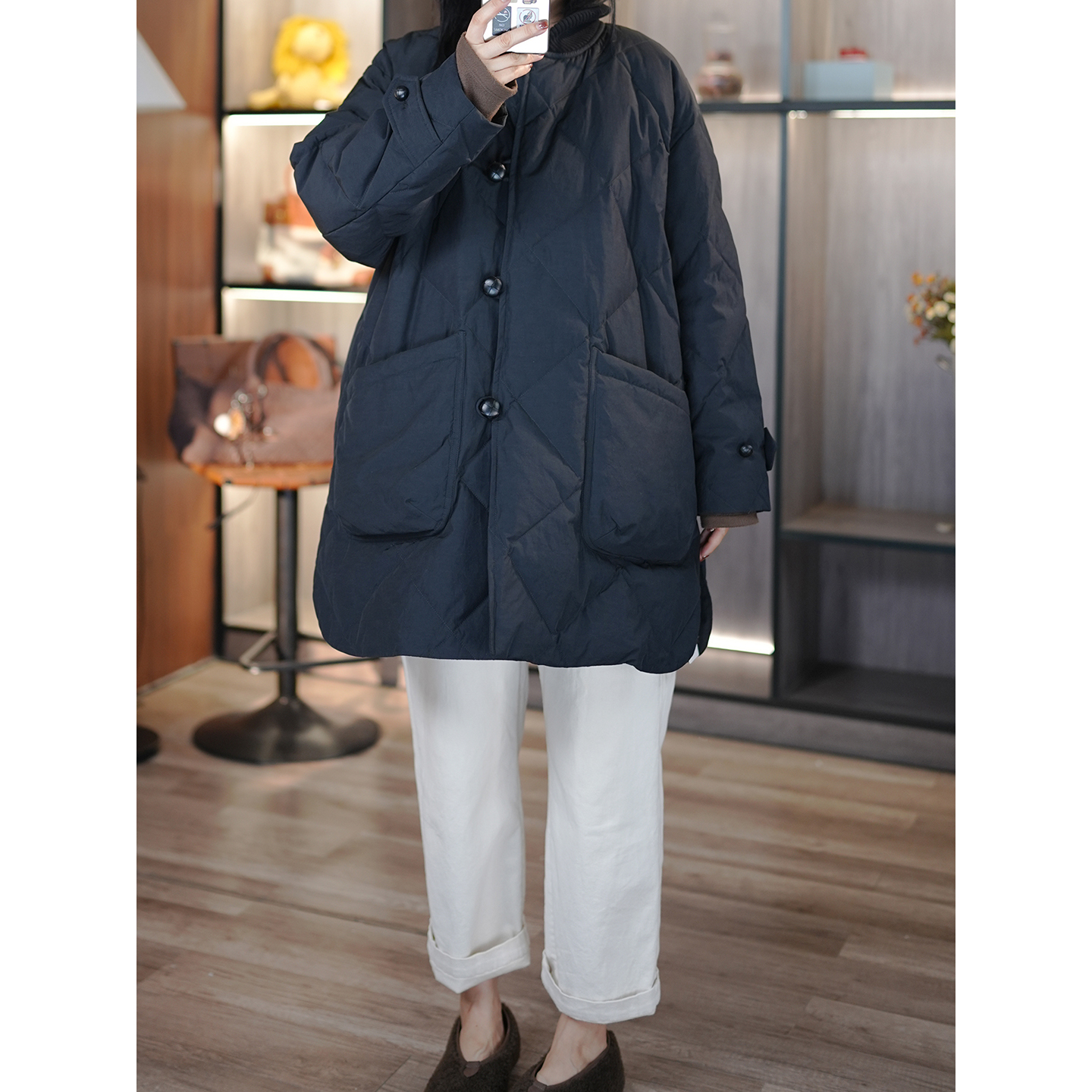 日系文艺95白鹅绒宽松廓形羽绒服