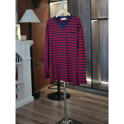 复古减龄红蓝条纹宽松长袖T恤