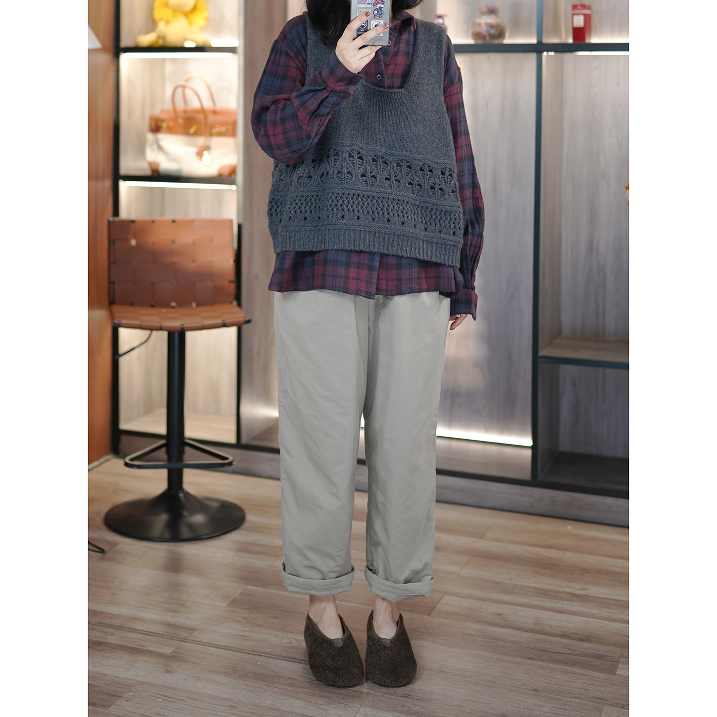 日系文艺松紧腰9分棉裤休闲裤