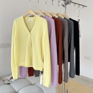 6号衣橱 l 匠心针织JCLP 9针丝羊绒半开扣V领 6色宽松长袖针织衫