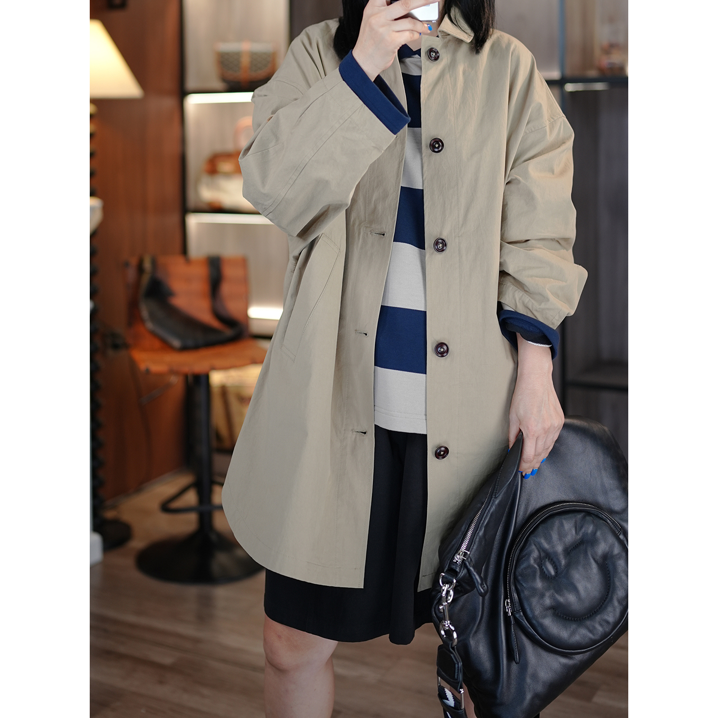 日系松驰简约全棉翻领廓形风衣