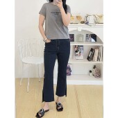 口开衩喇叭9分牛仔裤 6号衣橱 土耳其弹力丹宁洗水裤 调性小狗