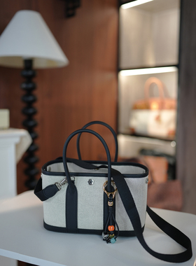 6号衣橱 l 经典小众百搭帆布拼色小牛皮手提单肩斜挎24cm花园包OK