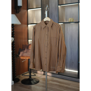 6号衣橱 l 复古文艺百搭 天丝棉色织竖条纹POLO领宽松长袖衬衫OK