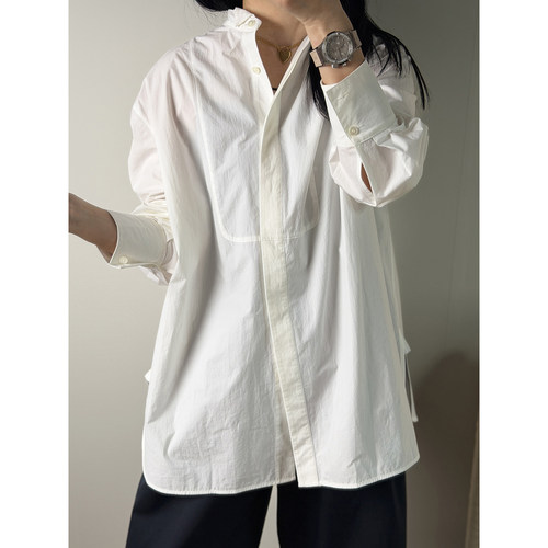 N牌纯棉礼服小翻领直筒白色衬衫