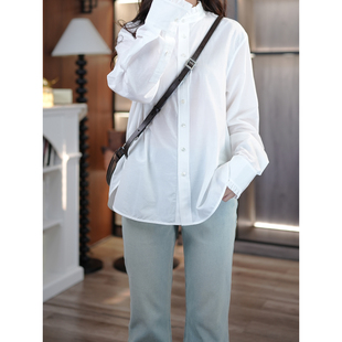白色衬衫 6号衣橱 进口丝棉花边立领宽松直筒长袖 复古甜美百搭
