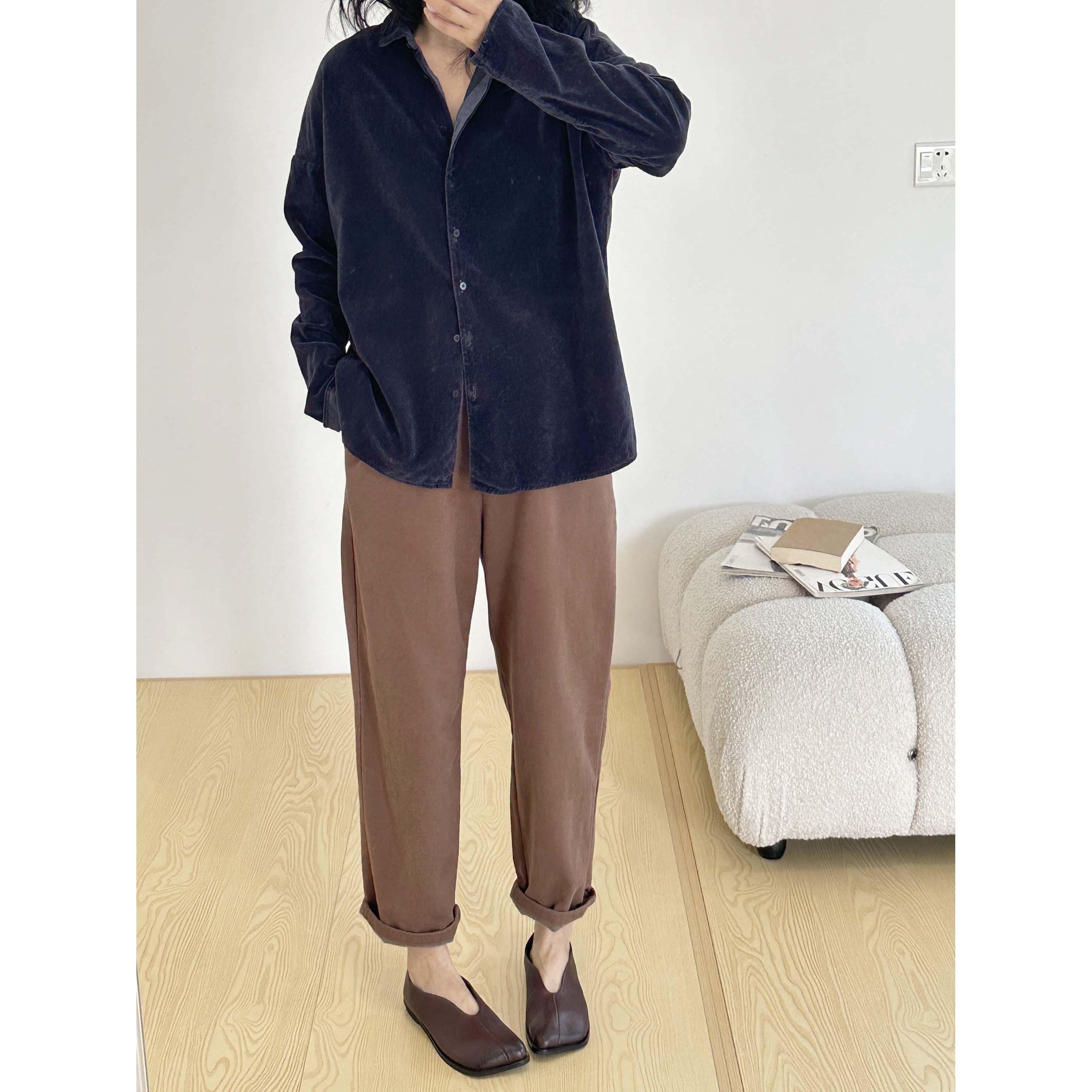 日系加绒弹力棉松紧腰9分休闲裤