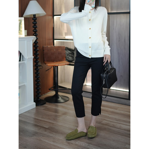 巨显瘦弹力开叉小直筒9分休闲裤