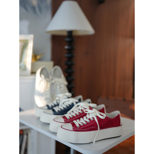 板鞋 6号衣橱 羊猄皮系带圆头增高厚底休闲鞋 学院复古舒适百搭