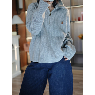 6号衣橱 l 慵懒松驰保暖 意大利山羊绒 小笑脸半拉链立领针织衫