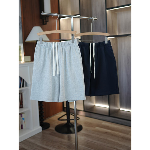 少年感毛圈棉抽绳松紧腰5分短裤