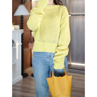 6号衣橱 l 松驰慵懒百搭意大利丝羊绒双纱拼色宽松圆领长袖针织衫