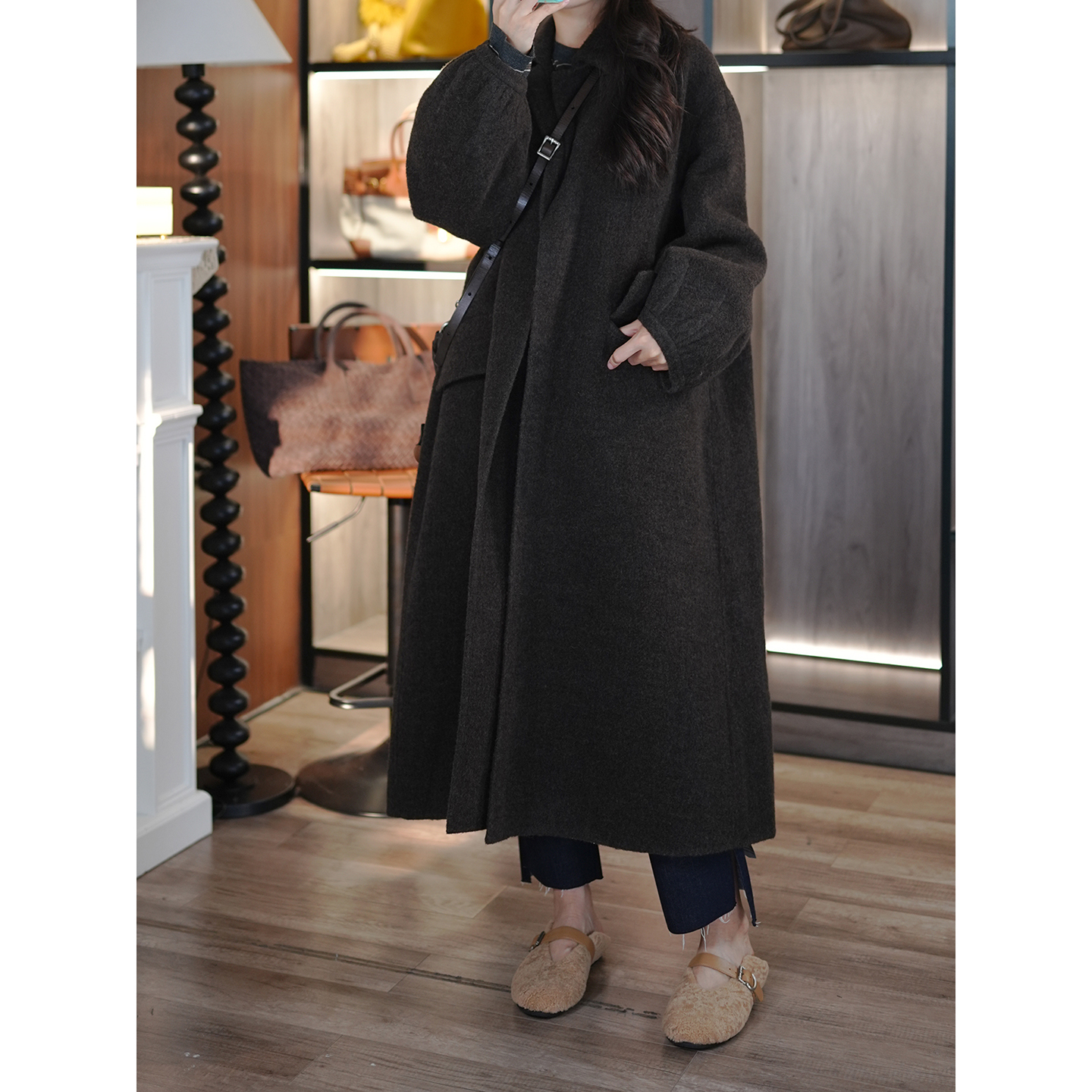 小狗与小孩意大利羊驼毛复古大衣