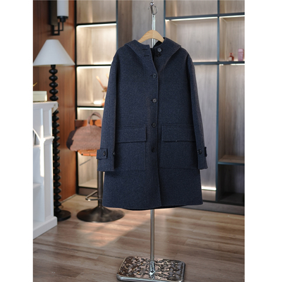 简约双面穿撞色澳毛呢连帽大衣