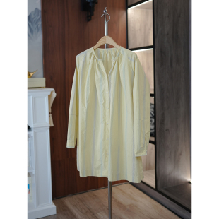 美心 日系文艺 色织条纹全棉圆领宽松长袖 中长款 6号衣橱 衬衫