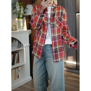 衬衫 6号衣橱 颜色进口色织苏格兰格纹亚麻面料POLO领长袖 巨美