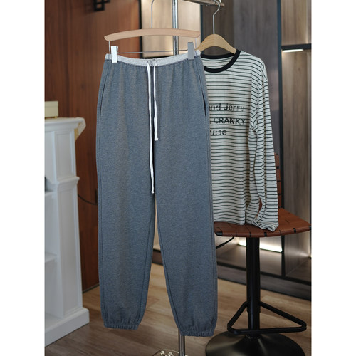 小众慵懒风撞色松紧腰束脚卫裤