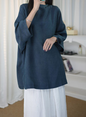 松弛感重磅真丝植物蓝染宽松衬衫
