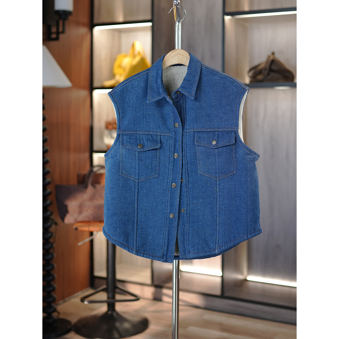 宽松加绒加厚牛仔马甲日系文艺