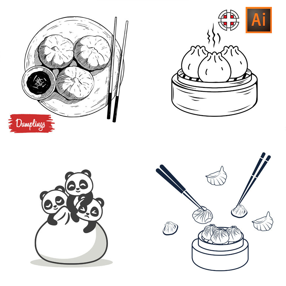 包子小笼包手绘素描草图插画ai矢量设计素材