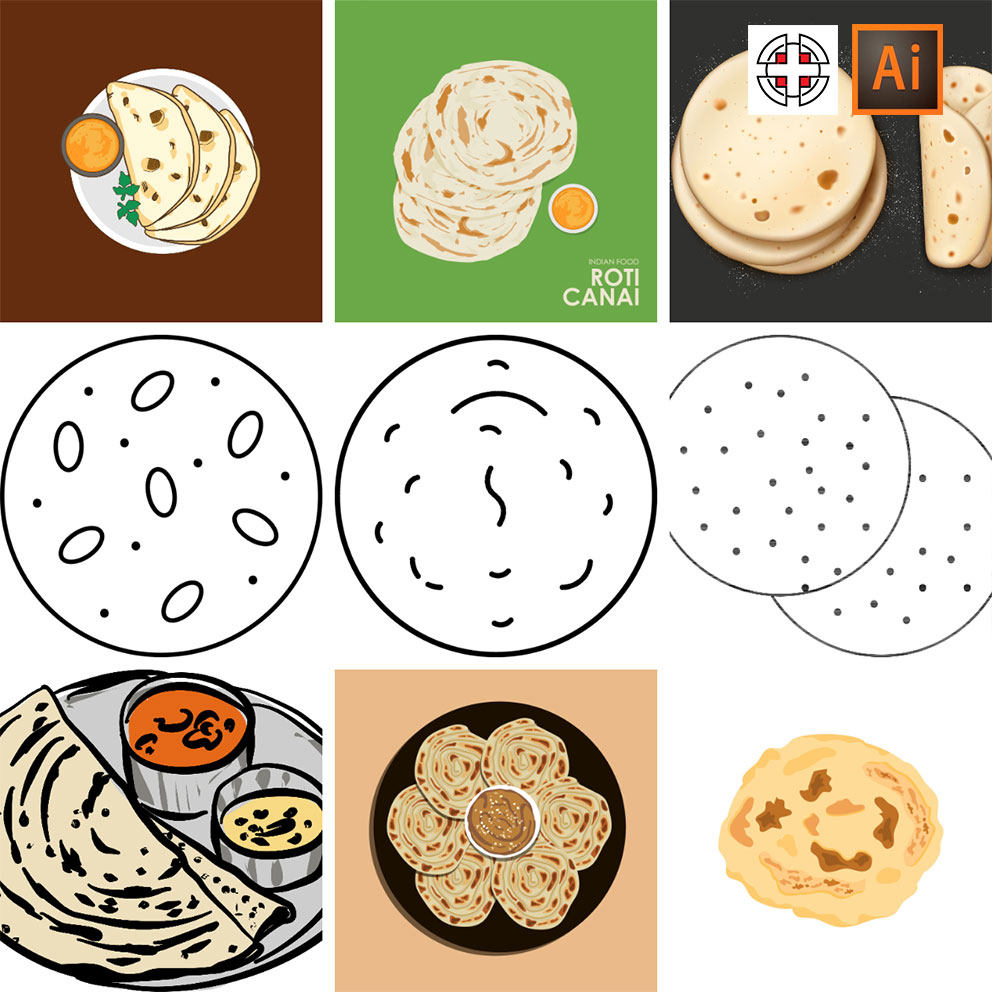 饼子大饼面饼手绘简笔画草图插画ai矢量设计素材