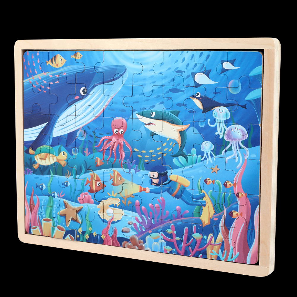 木制鲸鱼拼图24-48片进阶梯智力益智玩具拼板3-4岁以上5-6三宝宝