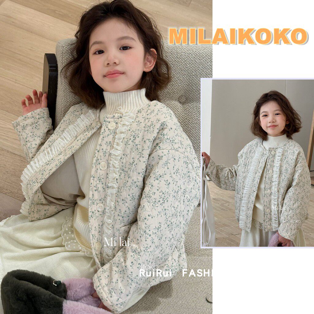 milaikoko米莱童装2025冬款女童夹棉碎花外套棉衣187064套头毛衣