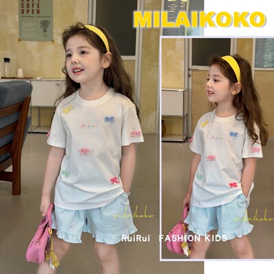 milaikoko女童蝴蝶结短袖T恤短裤