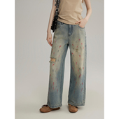 Retro 擦色长裤 holka 女2025秋季 子 复古做旧破洞牛仔裤 三十三