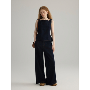 三十三【Cassis】后背系带镂空方领背心女2025夏季高腰牛仔裤套装