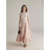 新款 粉色a字半身裙女夏季 小个子梨形花苞长裙 流光break 三十三