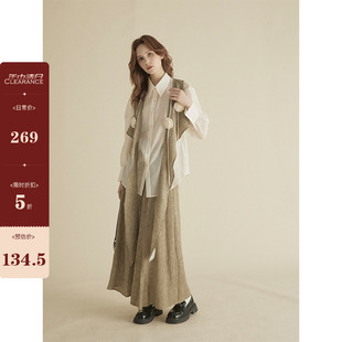 三十三【尤郎诗会】米白色衬衫设计感马甲上衣a字长款裙子三件套