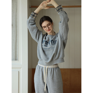 女2024秋冬休闲运动套装 字母套头卫衣高腰卫裤 Vacation 三十三