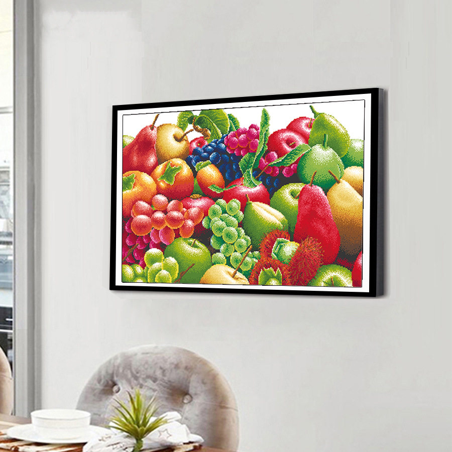 新款十字绣缤纷水果图客厅餐厅装饰挂画印花刺绣线绣满绣