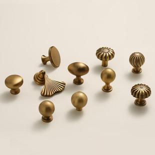 高级感古铜厨房新中式黄铜拉丝单孔家具橱柜复古南瓜衣柜门把手圆