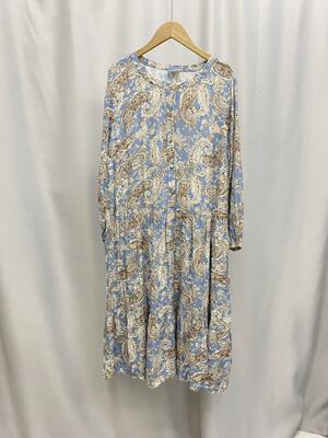 外贸品牌单时尚欧美风印花九分袖裙子春夏新款女宽松雪纺连衣裙