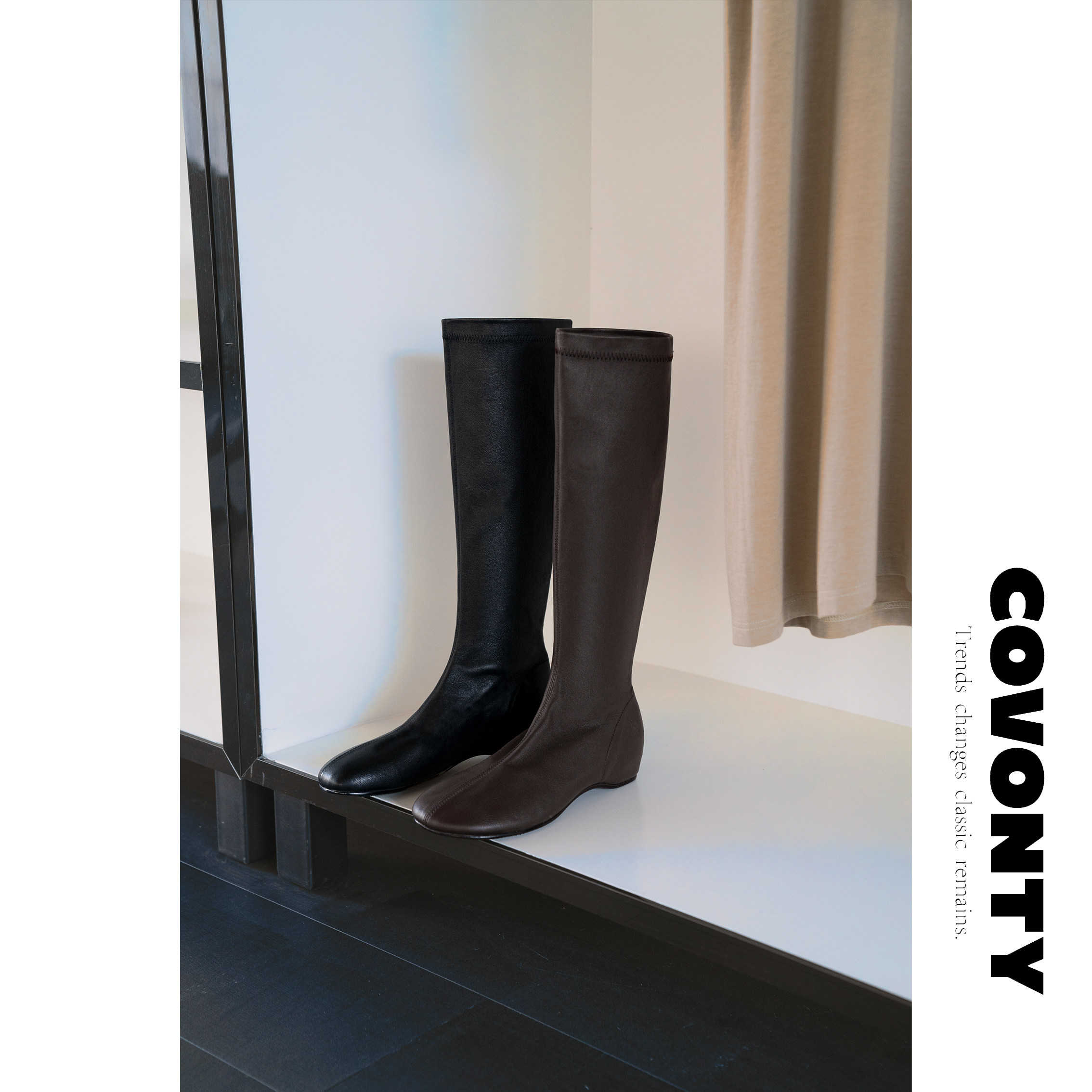 COVONTY「classics」小时髦 弹力羊皮内增高瘦瘦长靴长筒忍者靴子,女鞋,骑士靴,淘宝优惠券,粉丝福利购,淘宝优惠卷