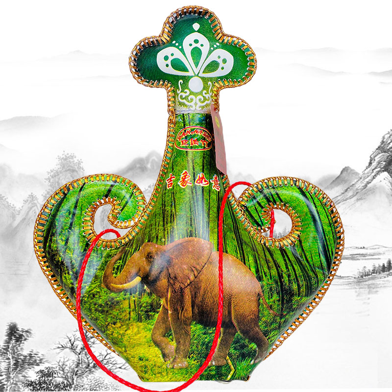 云南特产酒民族特色版纳竹皮囊装吉象如意露酒包谷42度500毫升