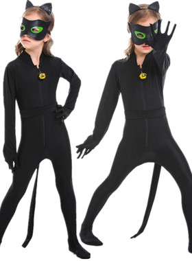 万圣节儿童演出服装Cosplay表演衣服儿童黑猫警长小猫咪化妆舞会