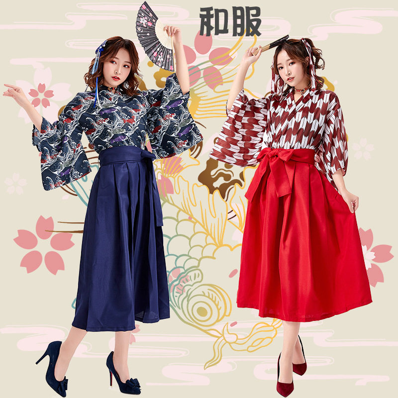 矢羽柄鲤鱼旗和风印花改良和服装羽织上衣百褶半身裙长裙日系和服