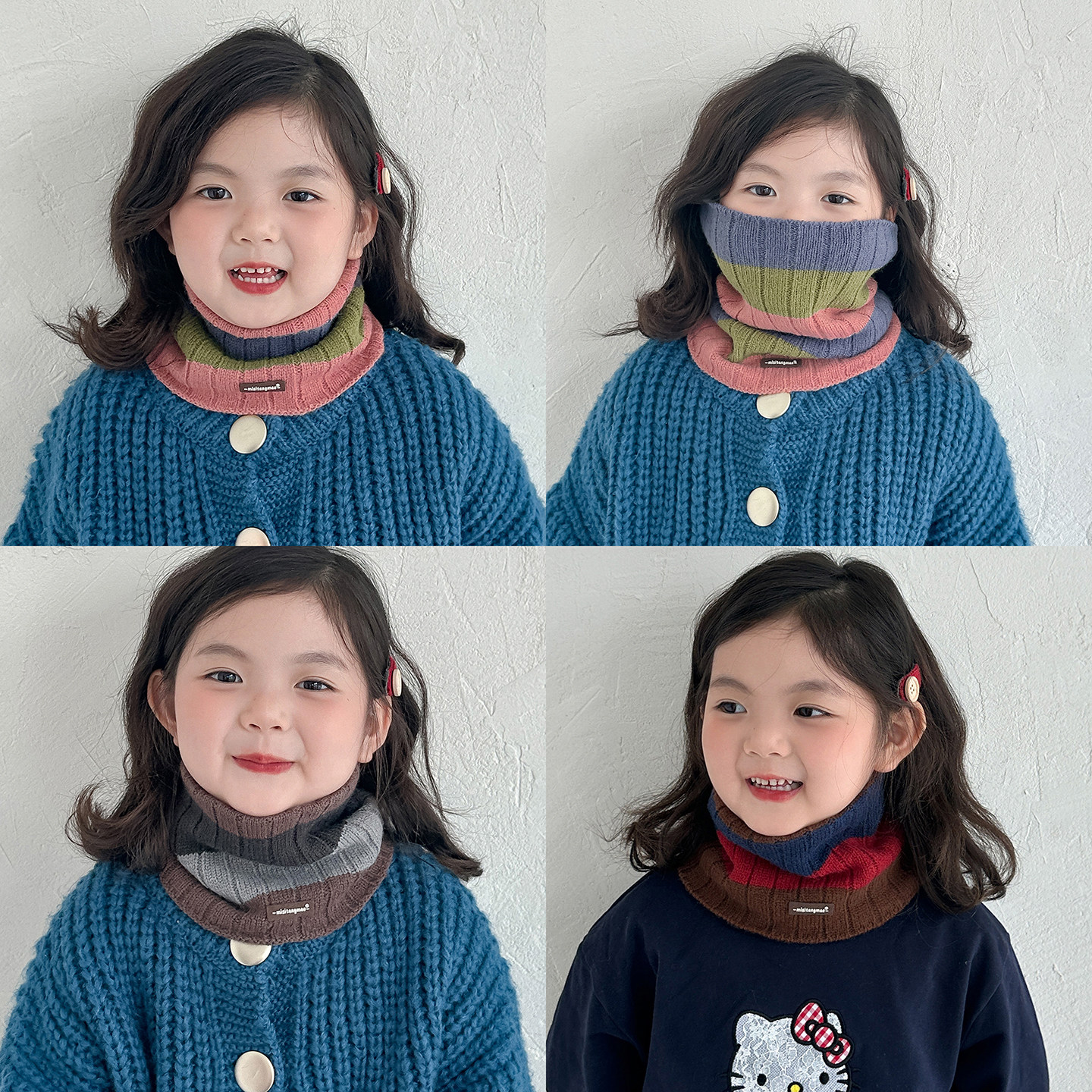 儿童脖套冬新款1-10岁男女童宝宝糖果色围脖围巾毛线保暖单圈